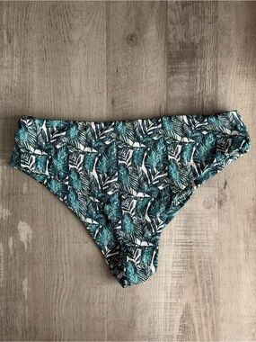 Salty Honey High Waisted Tropical Leaf Print Bikini Bottoms in Teal & Navy